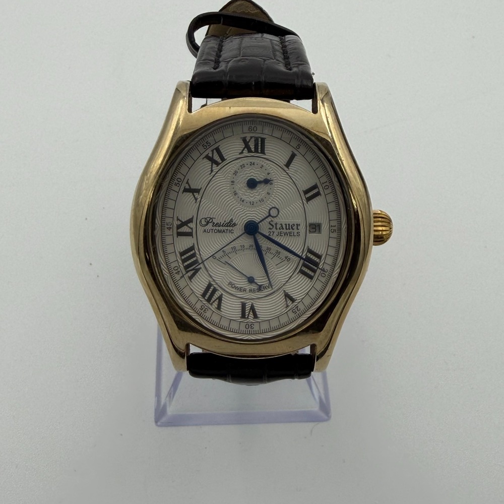 Stauer Presidio Mens 27 Jewel Day Date Month Automatic Windup Wristwatch